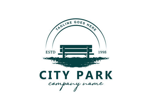 Single Wooden Bench silhouette in Park for story memories illustration logo design