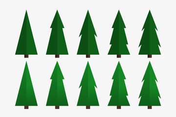 set of pine trees with flat design isolated on white background