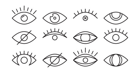Eye vector line icon, vision symbol, look sign set outline design, see, black pictogram different shape. Simple illustration