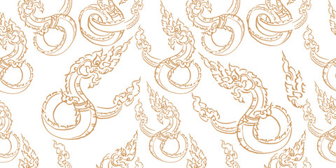 Seamless pattern material of an abstract king of Nagas Thai. wallpaper vintage design background