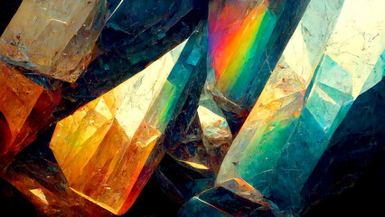 Gemstones, crystals, digital illustration, abstract painting