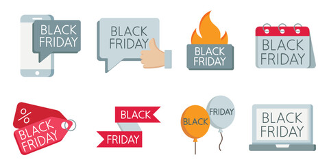 Set Of Black Friday Stickers, Labels, Badges. Discount, Shopping, Sale, Hot offer 