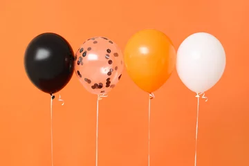 Deurstickers Halloween ballonnen op oranje achtergrond © Pixel-Shot
