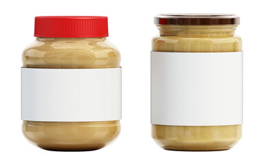 Fototapeta Peanut butter jars with labels. Transparent background. 3D illustration obraz