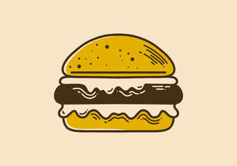 Big burger vintage retro line art