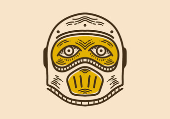 Helm and two eyes vintage retro line art