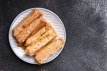 tuna canned fish in oil seafood healthy meal food snack on the table copy space food background 