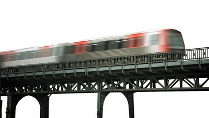 Hochbahn fährt auf Eisenbahnbrücke - obrazy, fototapety, plakaty