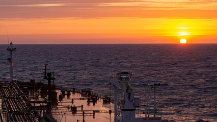 Dawn at sea on a ship