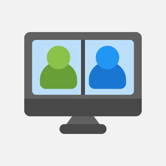 Video conference icon in flat style about communication, use for website mobile app presentation