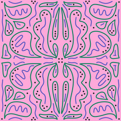 Modern hand drawn abstract seamless pattern. Scribble lines ornament in trendy colors. Freehand organic repeated line art illustration