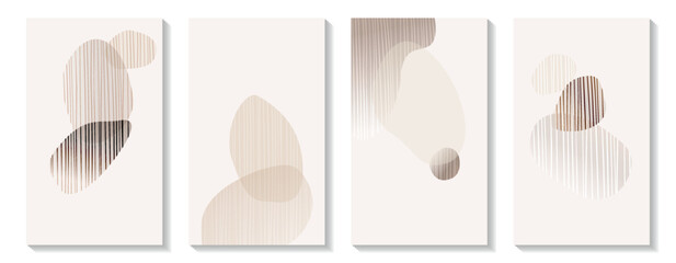 Trendy set of monochrome minimalistic abstract vector illustrations. Abstract shapes in natural shades of beige and grey. Pattern of vertical stripes.