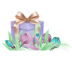 gift box with ribbon. flowers