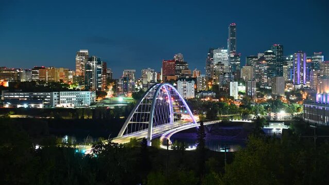 Colors Of Edmonton Cityscape at Night Lime-lapse