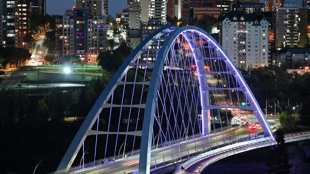 Time Lapse Of Cars Driving On Walterdale Bridge Edmonton City