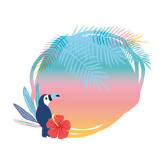 Background frame illustration with tropical plants and bird