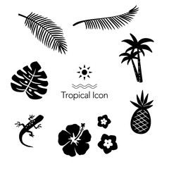 tropical silhouette icon set