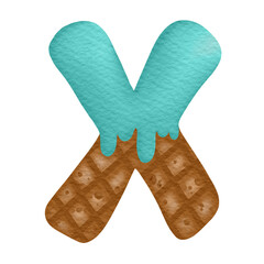 Ice Cream Watercolor Hand Drawn Alphabet X