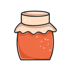 Jar of honey or jam clipart. Glass container with fruit or berry blanks cartoon. Confiture isolated vector illustration Hand drawn