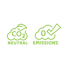 CO2 neutral and zero emissions cloud vector icon. Carbon dioxide free outline symbol.