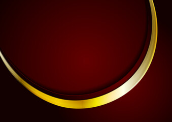 Dark red and shiny golden wavy abstract background. Retro corporate vector design