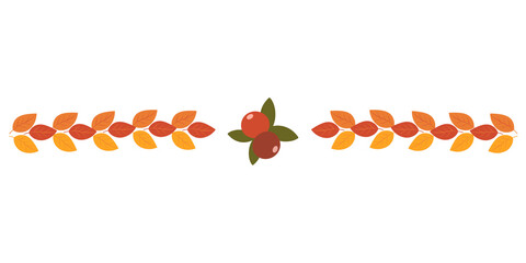 Autumn and Fall Leaf with Holly Bush Decorative Line Border
