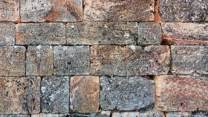 Vintage Brick Wall Cracked Stones Weathered Surface. Ancient Stonework. Web Banner. Background Backdrop