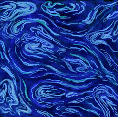 Blue swirls create a wavy pattern. Imitation of stone texture. Abstract blue texture. Illustration.