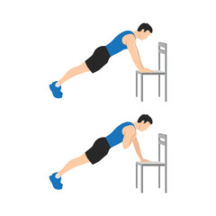 Obraz premium Man doing Incline plank shoulder taps exercise. Flat vector illustration isolated on white background. Layered vector. Abs workout