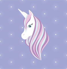 Head of a white unicorn on a starry background