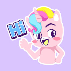 cute unicorn doodle sticker, unicorn illustration