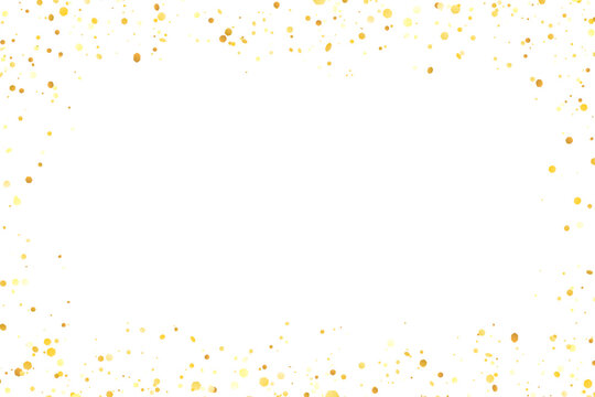 Border frame yellow gold glitter confetti on white background. Vector