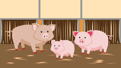 brood of pigs in the barn