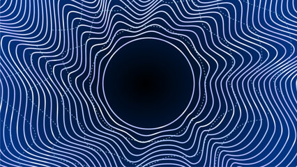 Abstract Psychedelic Circle Waves Background, Blue Neon