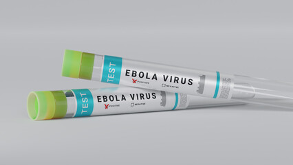 Ebola virus test tube on shiny table testing to prevent ebola pandemic. 3D Rendering