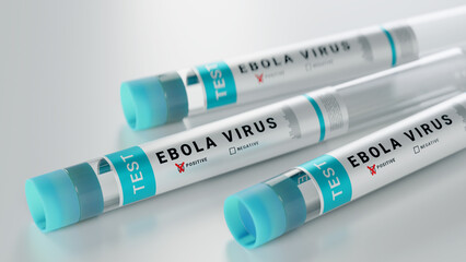 Multiple Ebola virus test tube on shiny table testing to prevent an ebola pandemic. 3D Rendering