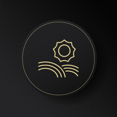 Sun shines on the fields line icon. Rainbow, solar energy, sunlight, eco, ecology, sustainable energy, rays, beam, warm, plant, crops. Nature concept. Vector line icon for Business and Advertising