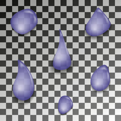 Set of 3d transparent water drops. Vector icons