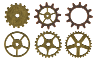 Metal gears isolated on transparent background, PNG image.