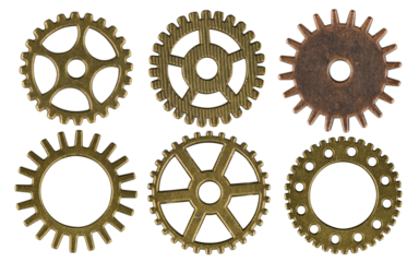 Metal gears isolated on transparent background, PNG image.