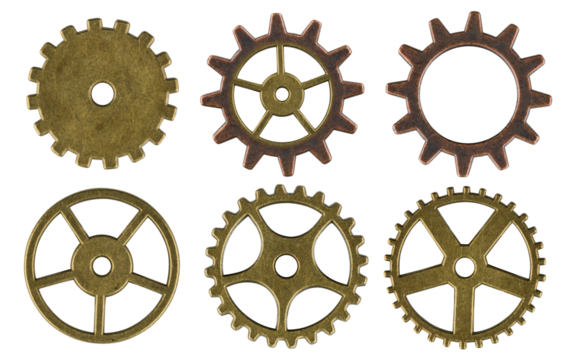 Metal gears isolated on transparent background, PNG image.