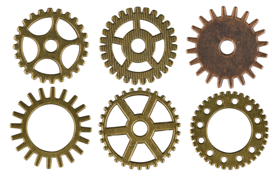 Metal gears isolated on transparent background, PNG image.