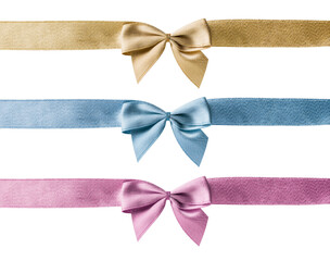 ribbon with bow variety on transparent background, PNG image.