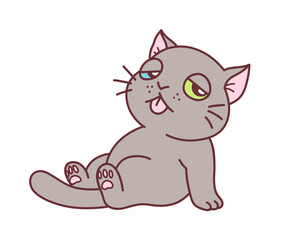 Cute gray lazy cat minimal vector illustration. Doodle cartoon cats series.