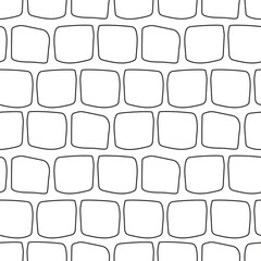 Squares with a black outline on a white background suitable for coloring. Seamless trendy pattern with geometric shapes. Vector.