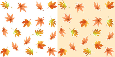 水彩で描いた紅葉のシームレスパターン／Maple seamless pattern painted by watercolor
