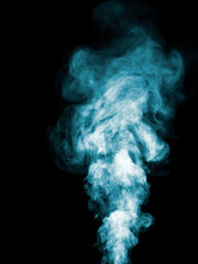 Thick turquoise smoke on a black background, rising tubers upwards as an abstract effect