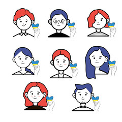 set of illustrations of people in support of Ukraine without background	