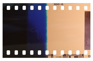Strip of the poorly exposed and developed celluloid film on transparent background