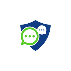 Shield chat vector logo template. This design use protection symbol. Suitable for safe conversation.